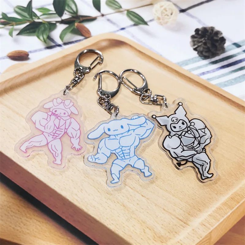 Sanrio Funny Muscle Keychain Anime Hello Kitty Kawaii Girl Keychain