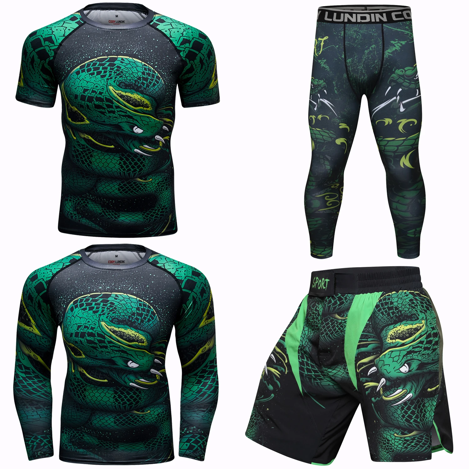 

T-shirts to Sublimate Wholesale Rashguard Jiu Jitsu Kit Snake Print MMA Cody Set Wrestling Tracksuit Men Set Youth Men Clothing