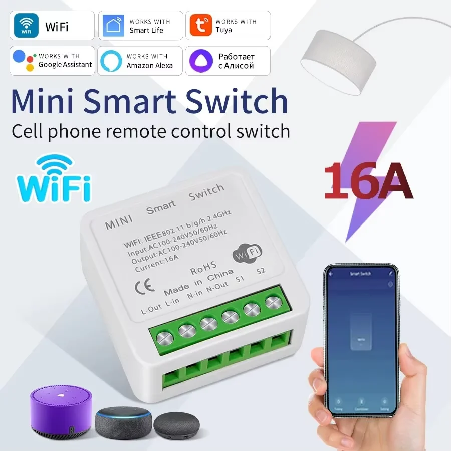 16A Tuya WiFi Smart Switch 2 way Control Mini Smart Breaker Timer Relay Life Alexa Google Home Alice smart switch
