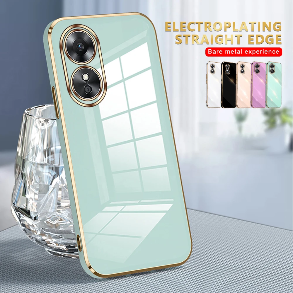 Per Oppo A17 4G Custodia Straight Edge Galvanotecnica Tpu Soft Cover Antiurto Orror Appl A17 A 17 Oppoa17 4G Camera Protect Coque