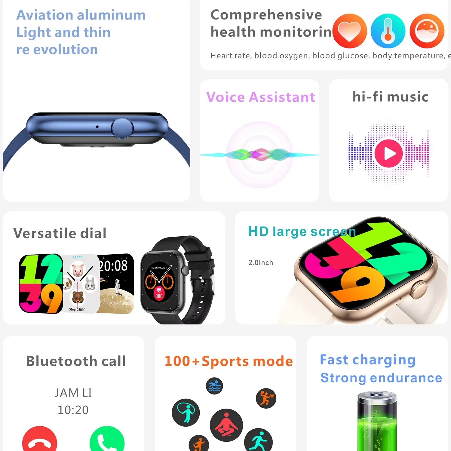 For iphone 13 14 12 11 XS Pro Max iphone X R 8 7 2.0 " Color Screen Full Touch Custom Dial Bluetooth Call 2025 Smart Watch Men 3