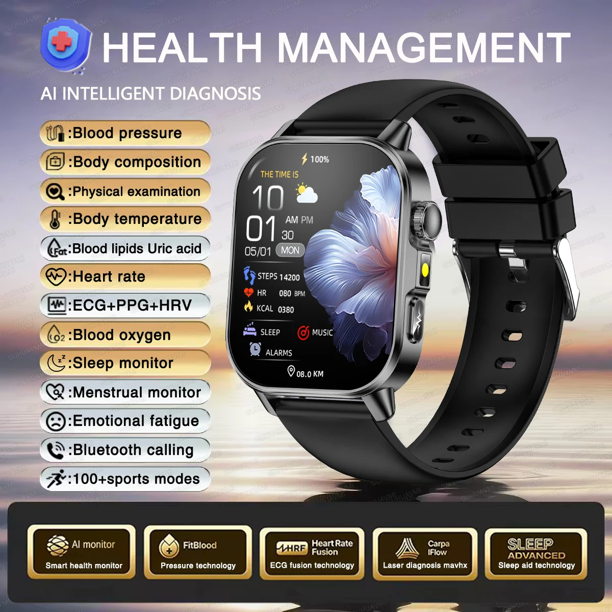 Health Care Smart Watch Men Women ECG BMI Analysis Uric thumbnail 7