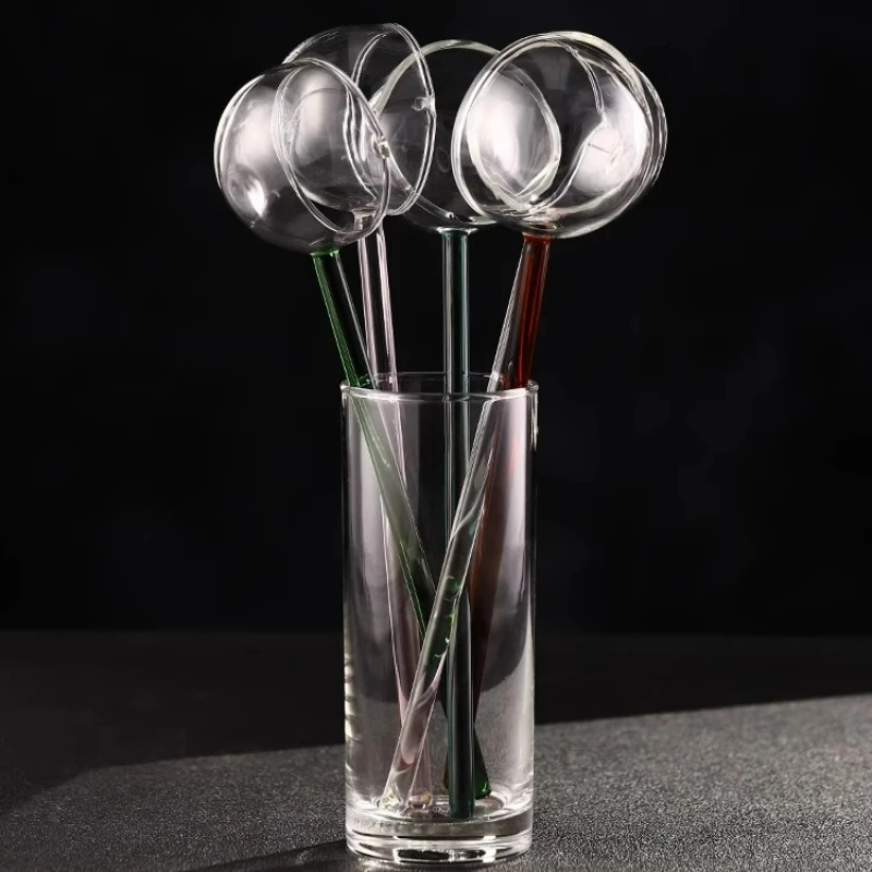 Creative Long Handled Glass Spoons Heat-resistant Bar Stirring Spoon Transparent Honey Dessert Spoons Bar Kitchen Accessories