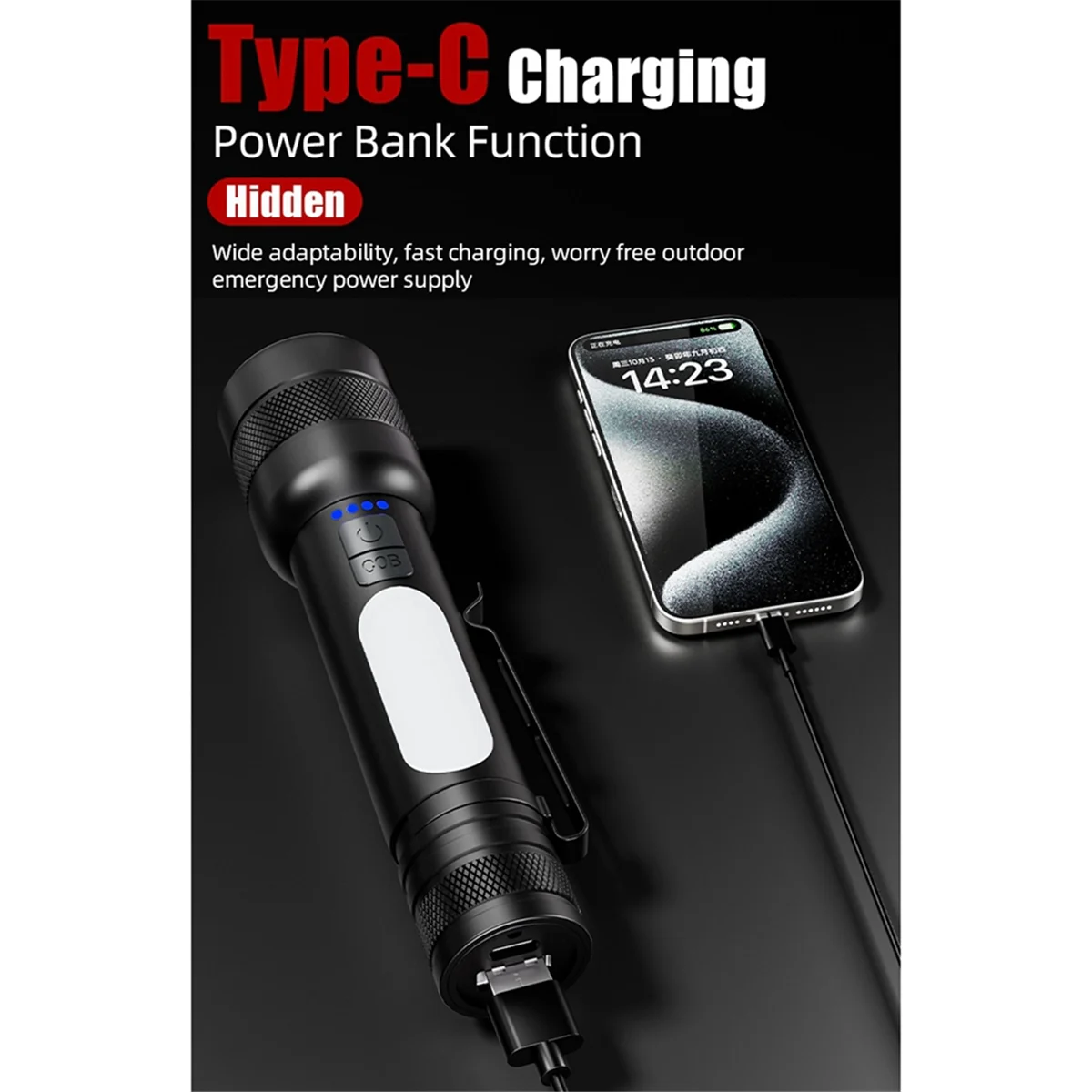 BAAU Zoom Flashlight Long Range Outdoor Household Flashlight Rechargeable Portable