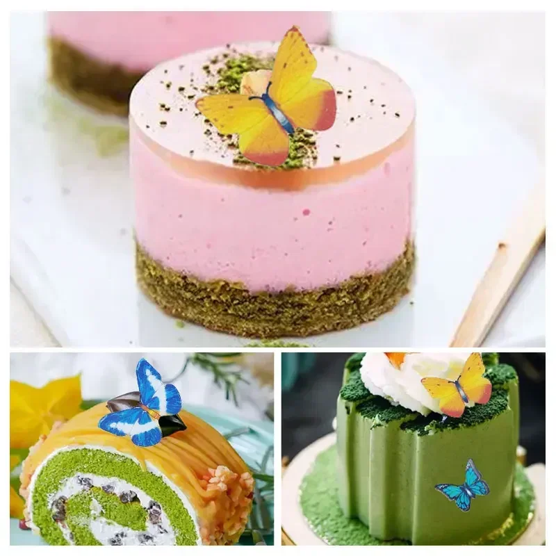 Butterfly Flower Shape Cake Decoration Glutinous Wafer Paper Dessert Toppers Happy Birthday Party Decor