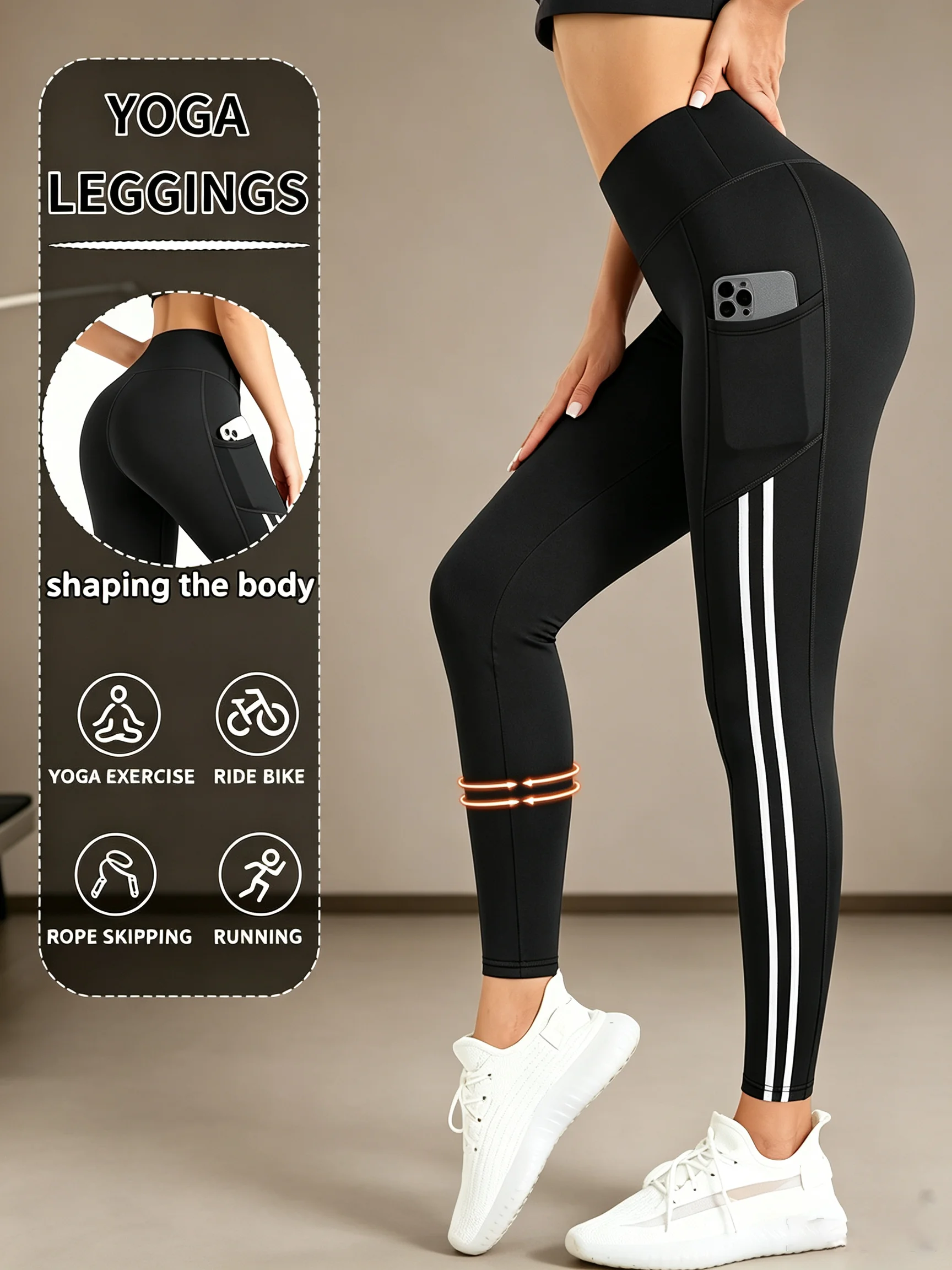 Women's High Waist Hip Lifting Leggings with Pockets, yoga Slim Fit Sport Pants, Fitness Running Quick Drying Pants Sportwear