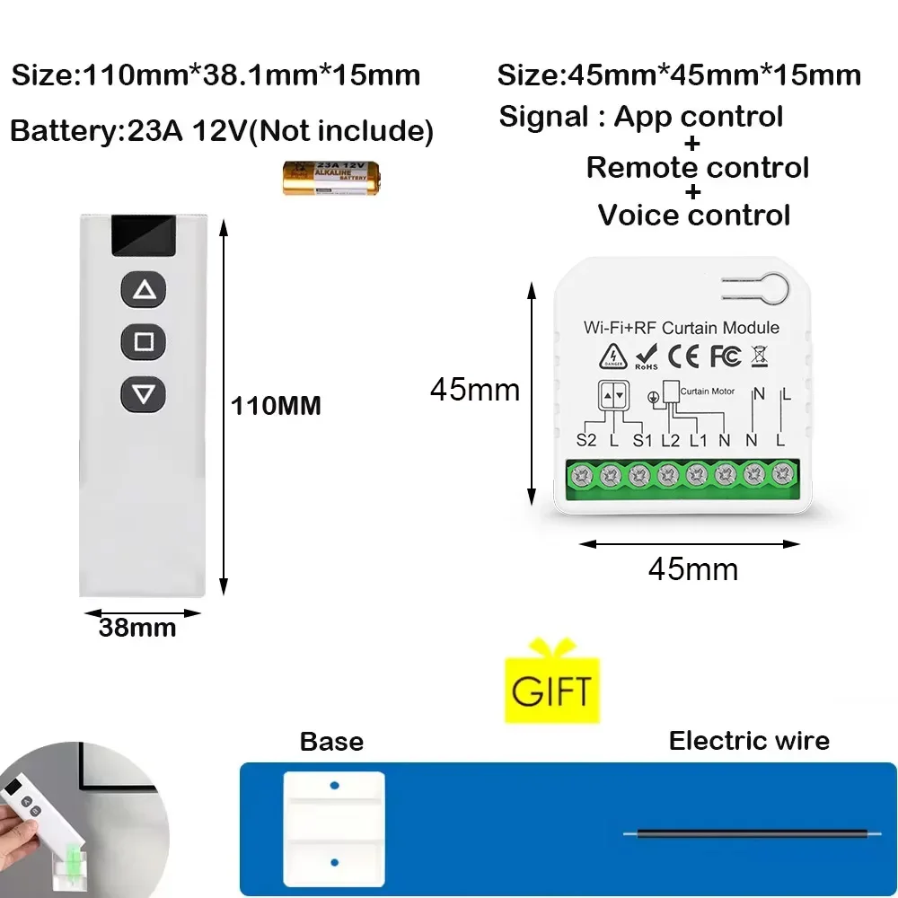 Tuya 스마트 라이프 WiFi 433Mhz 전기 롤러 셔터 용 RF 원격 기능이있는 블라인드 커튼 스위치 Google 홈 Alexa 스마트 홈 제어