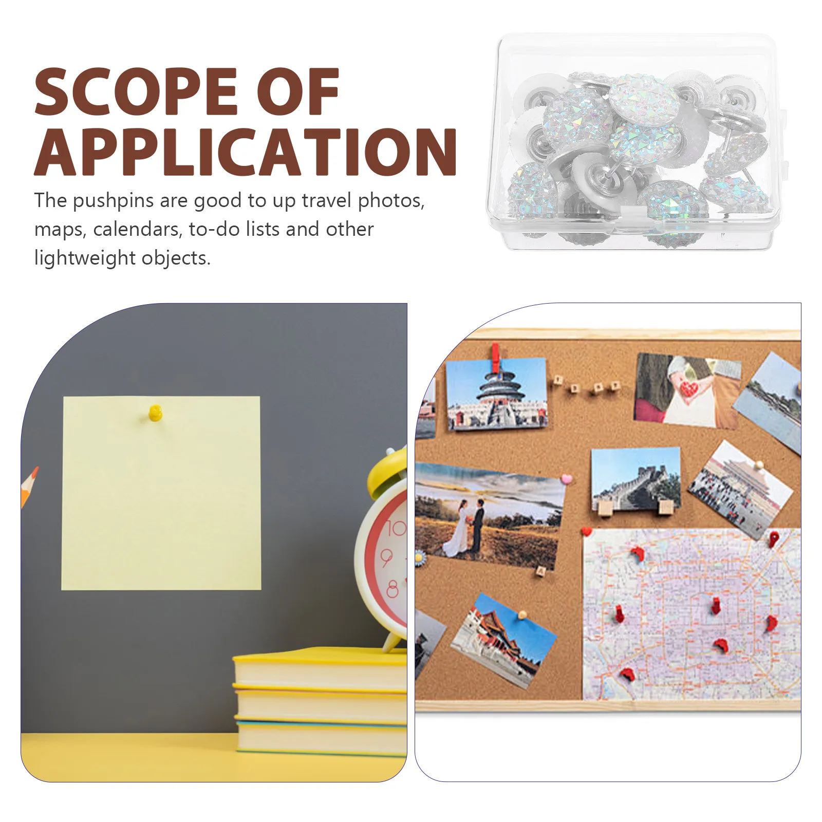 20Pcs 워터 드릴 푸시핀 라인스톤 압정 다기능 코르크 압정 장 사진 핀 사무실 메시지 보드 용품