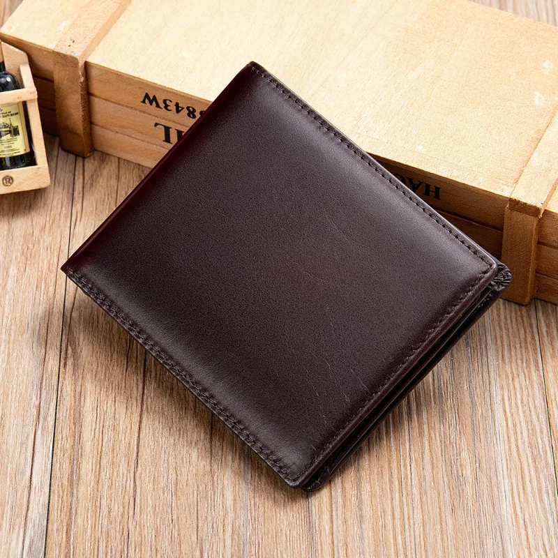 2023 New Men's Short Wallet Top Layer Cowhide Men's Fashion Casual Zero Wallet