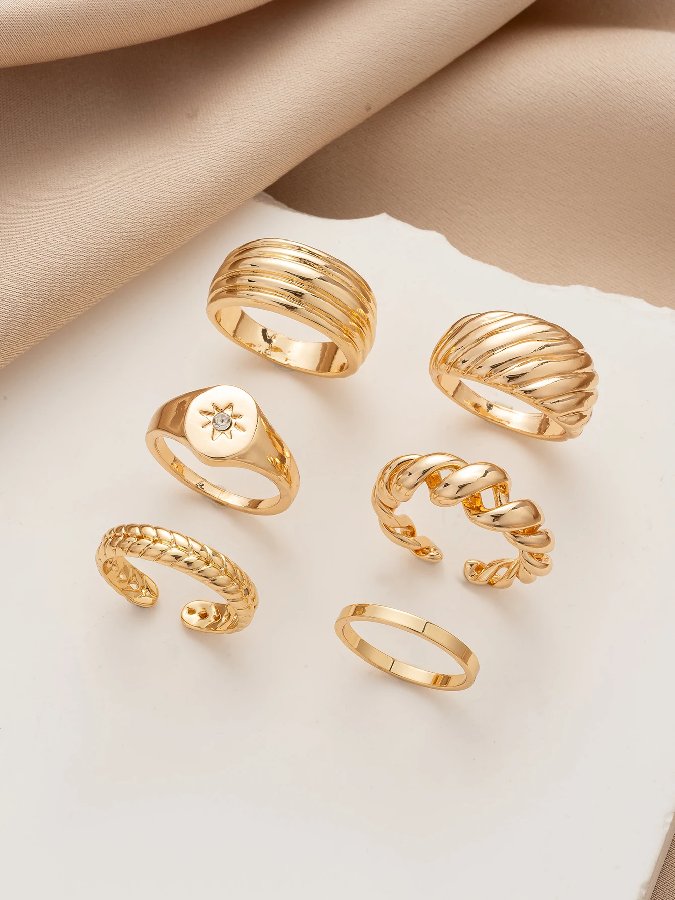 Gold Stackable Ring Set for Women - Textured Twisted & Braided Bands