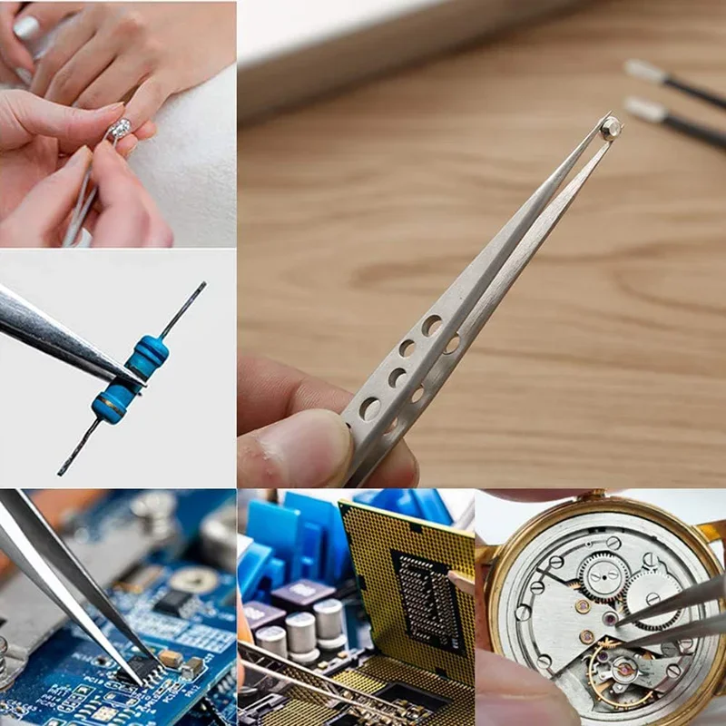 Stainless Steel Industrial Tweezers Anti-static Magnetic Curved Straight Tip Precision Forceps for Electronics Repair &Crafting