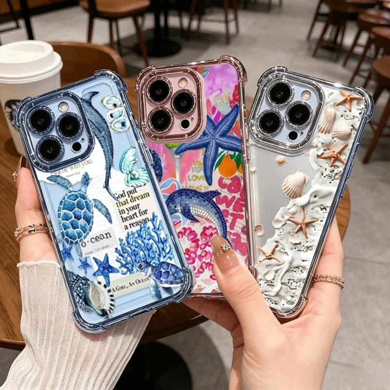 Blue Ocean Plating Cute Phone Case