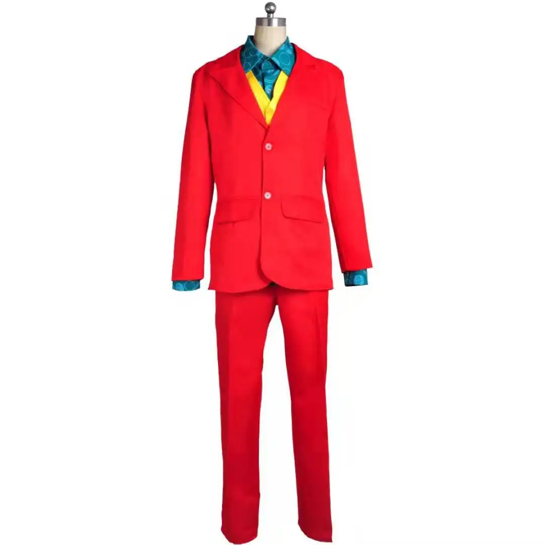 

Halloween Film Role Clown Cosplay For Man's Clothing And Movie Joker Costume Performance Jester Red Suit And Waistcoat
