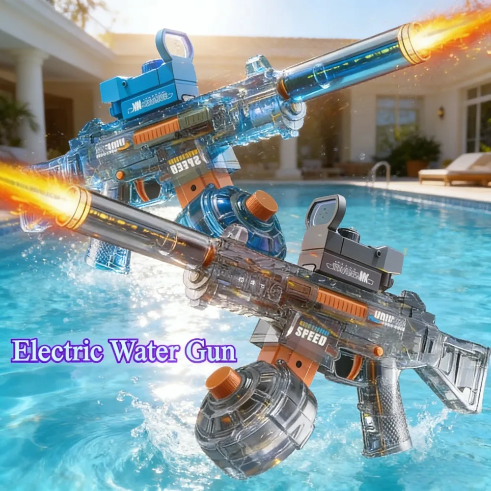 Elektryczny pistolet UMP45 z symulowanym efektem płomienia, zabawka do strzelania do wody, letnia gra na świeżym powietrzu, plaża, basen, impreza dla dzieci_voghion.com