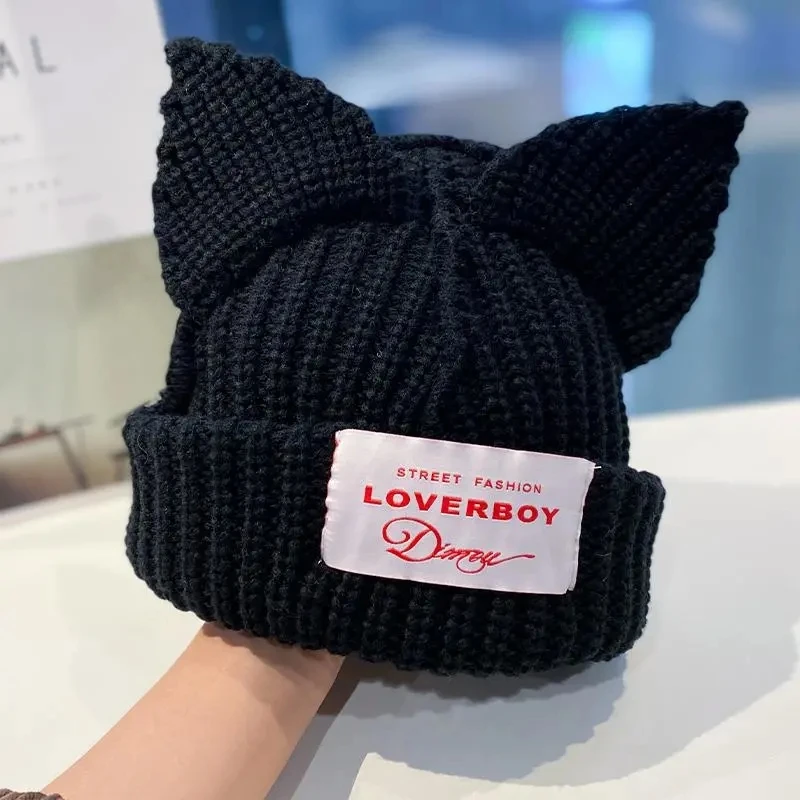 Loverboy Cat Ear Knit Hat Double-layer 