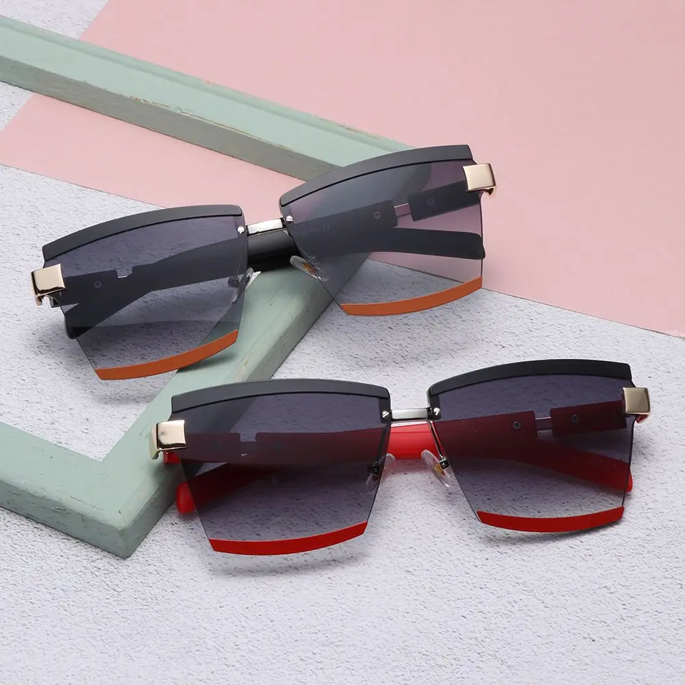 Fashion Oversized Square Metal Sunglasses Candy Color for Women Rimless Frame Sunglasses Gradient Eyewear UV400