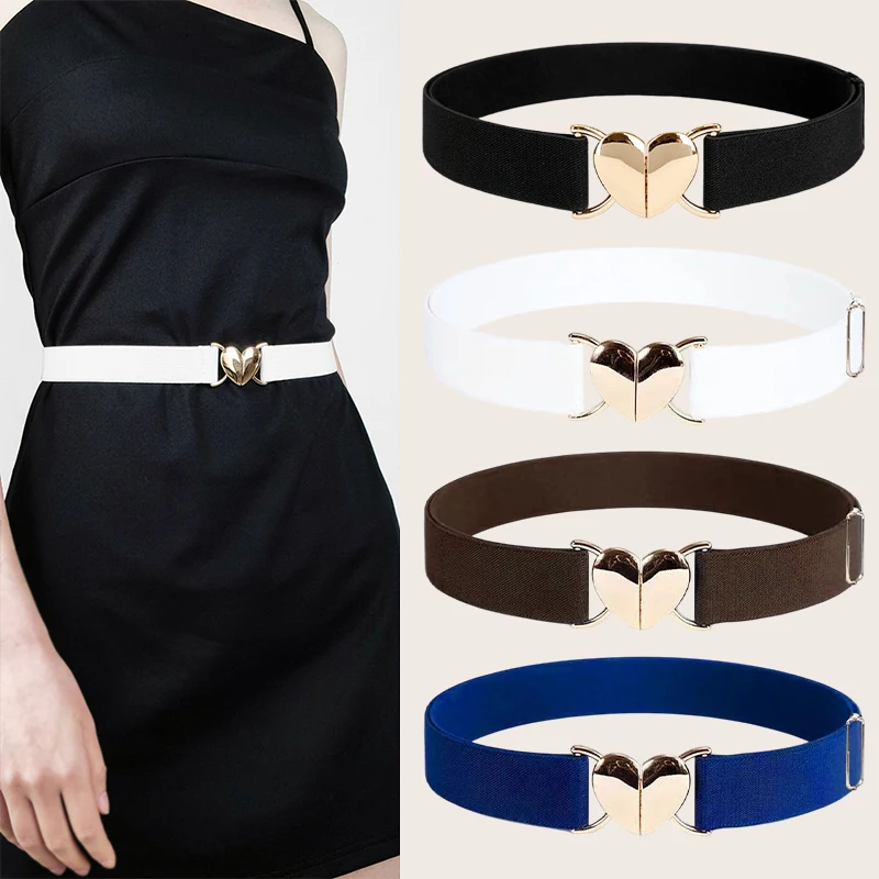 {YY26} Verstellbare elastische Taillengürtel für Damen und Mädchen mit herzförmiger Metallschnalle, Taillengürtel für Mantel, Kleid, Accessoires 〔YY26〕 – Detail 1