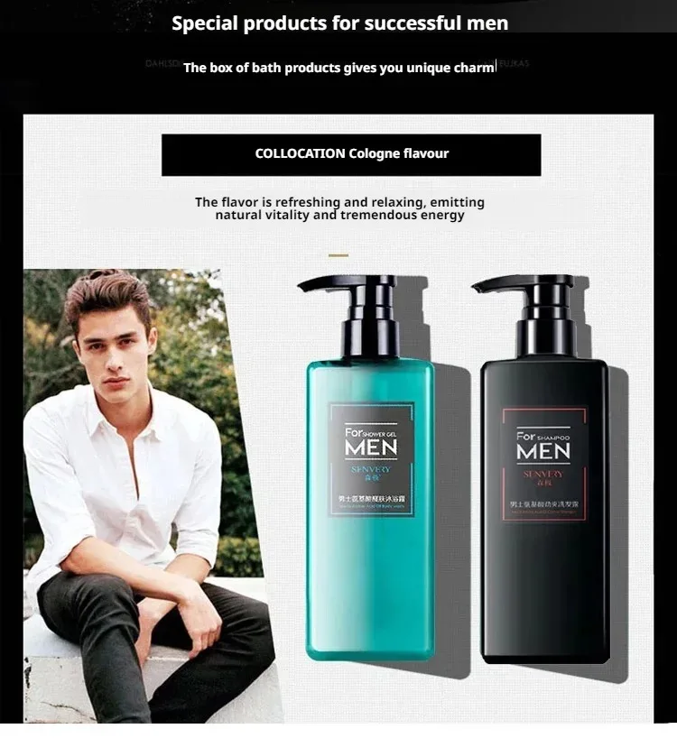 500ml Men's Refreshing Oil Control Shampoo & Body Wash, Amino Acid Hydrating Formula, Long-Lasting Fragrance Grooming