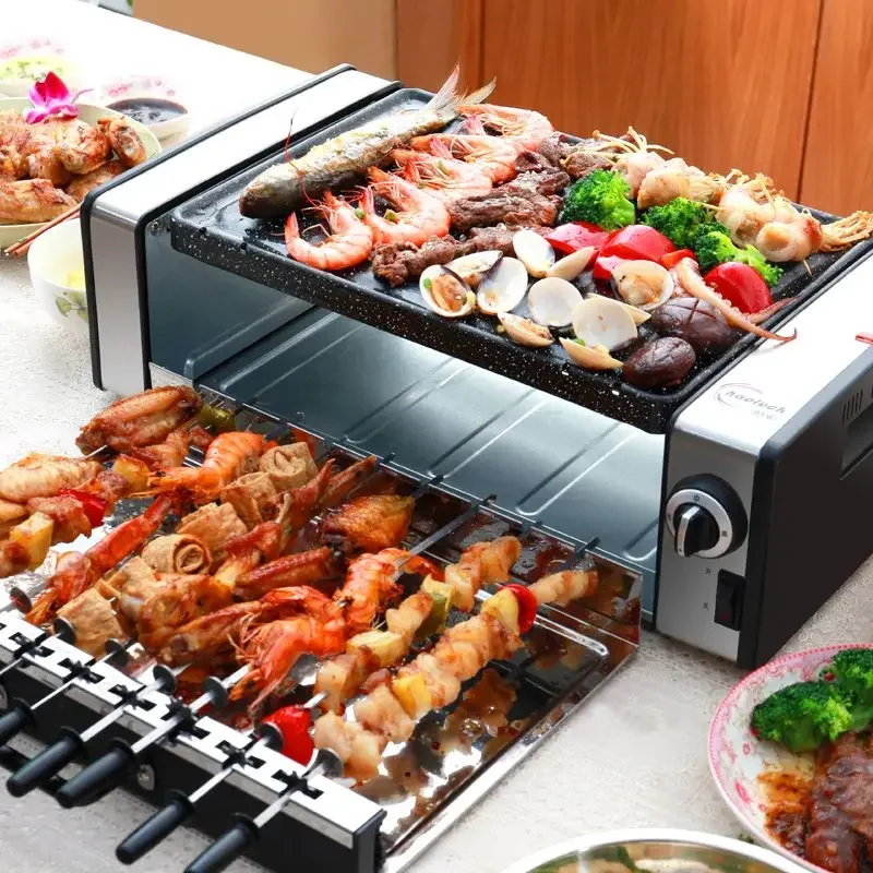 Electric barbecue oven household electric grilled lamb kebab machine smokeless barbecue oven Korean automatic rotating grill 4