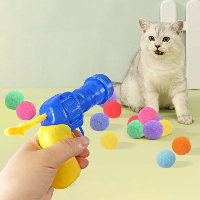 Cat Plush Ball Shooting Gun Silent Toy Interactive Relief Self Hi Fun Micro Elastic Static Sticking Fur Set Color Random - Image 2