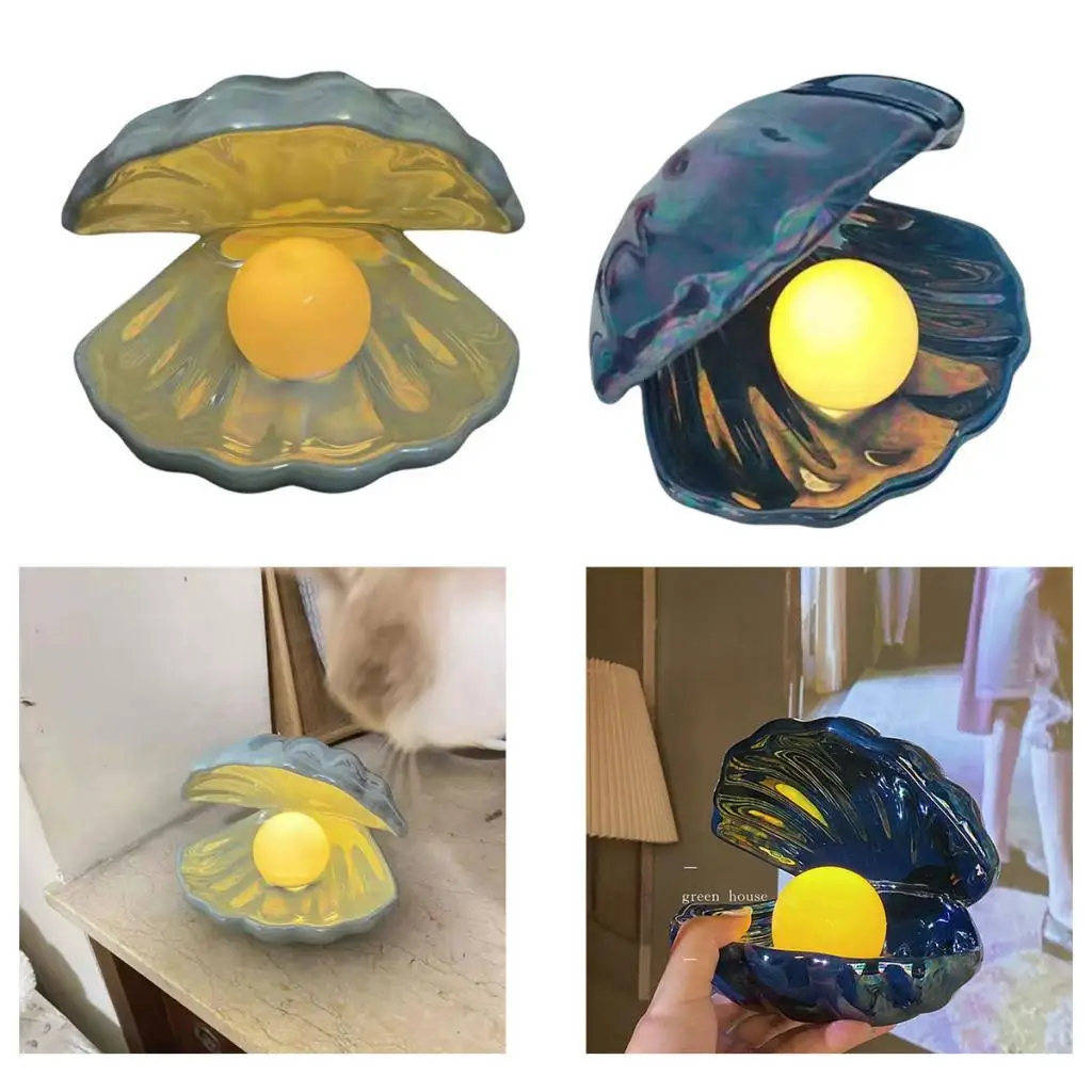 Shell Night Light Portable Pearl inside Shell Desktop Ornament Night Light for Home Decor