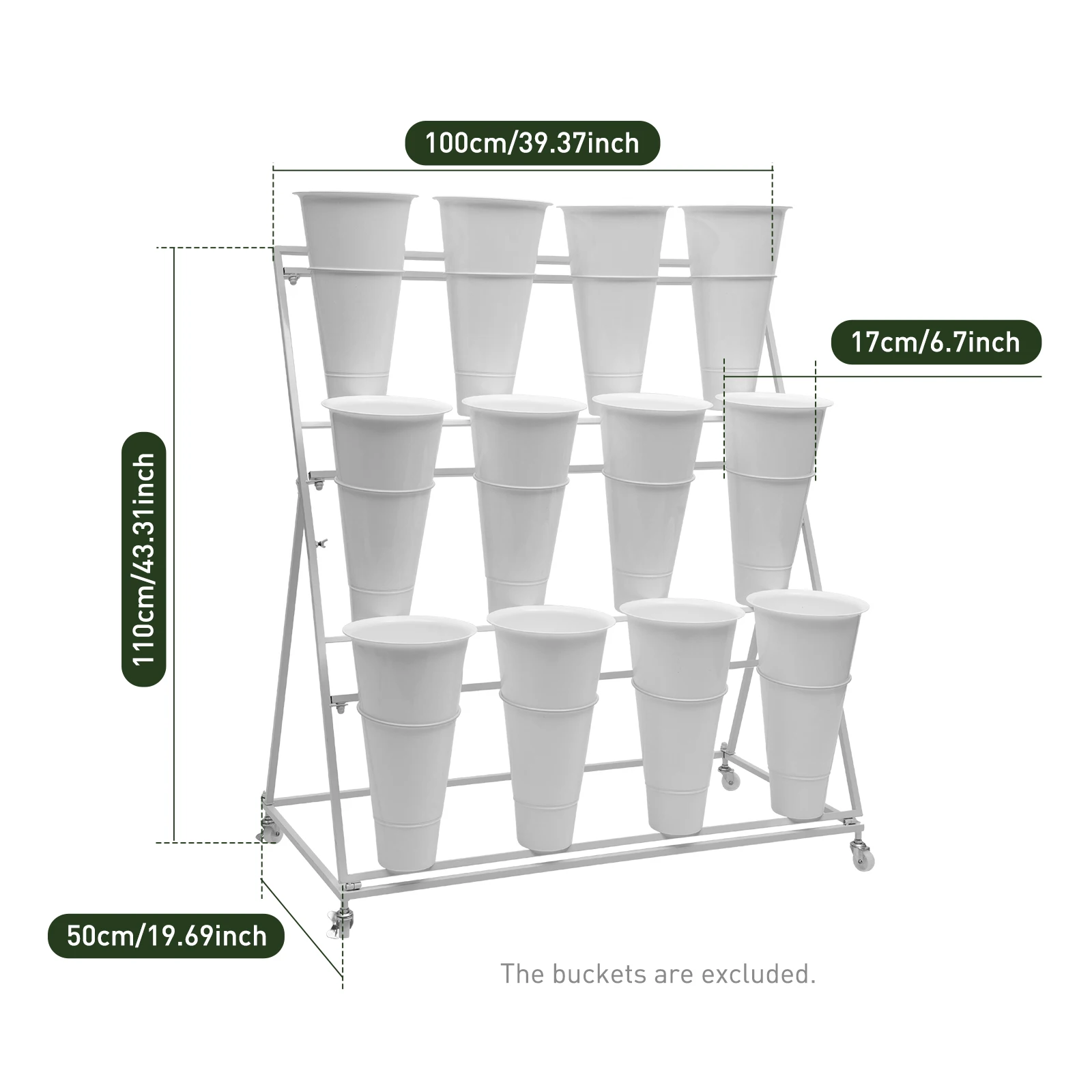 3 Layers Metal Plant Stand with Wheels,Modern Plant Shelf with Flower Bucket,Indoor Outdoor Flower Display Stand Rack