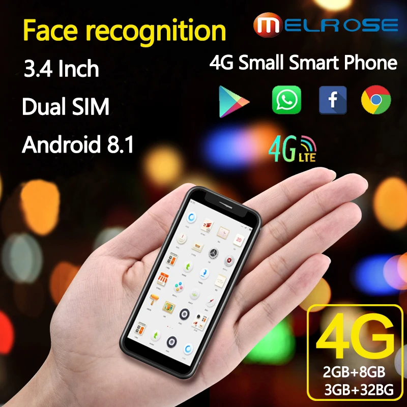 2019 Mini Smartphone 3GB RAM 32GB ROM 3.4Inch Thin Telefone 4G LTE Android 8.1 Face ID Unlock WIFI Hotspot Little Mobile Phone