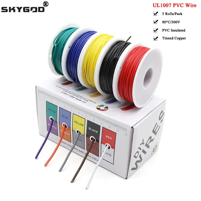 （5 Colors Mix Kit）UL1007 Wire PVC Insulation Tinned Copper Cable Stranded Electrical Line 30/28/26/24/22/20/18/16 AWG PCB Wire image 1