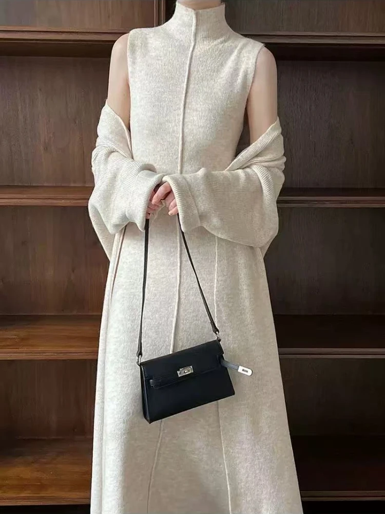 الجديد في أزياء الخريف والشتاء فستان ماكسي منسوج ب...