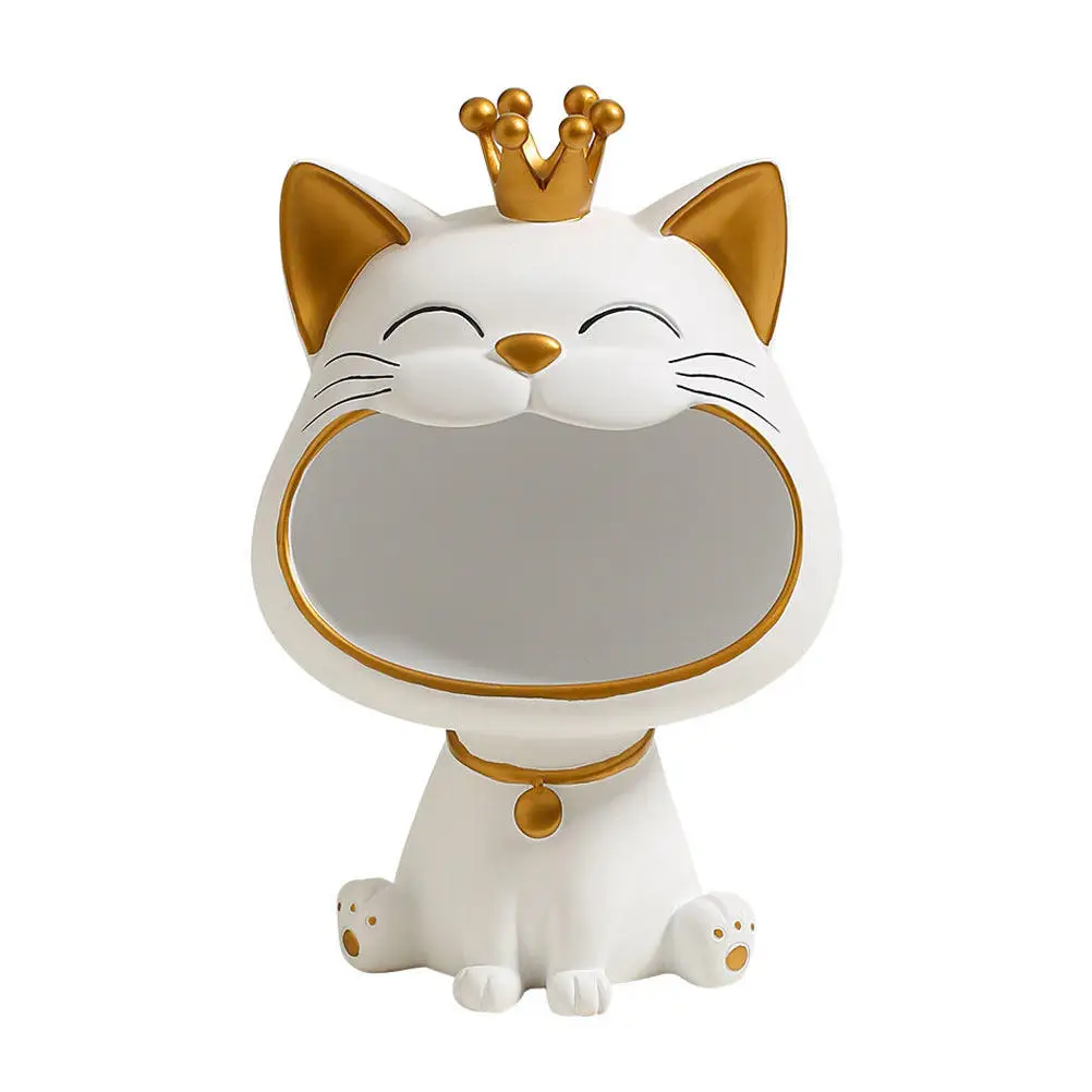 1Pcs 흰색 고양이 모양의 키 보관 장식품 수지 데스크 트레이 홈 오피스 장식을위한 크리 에이 티브 데스크탑 장식품 주최자