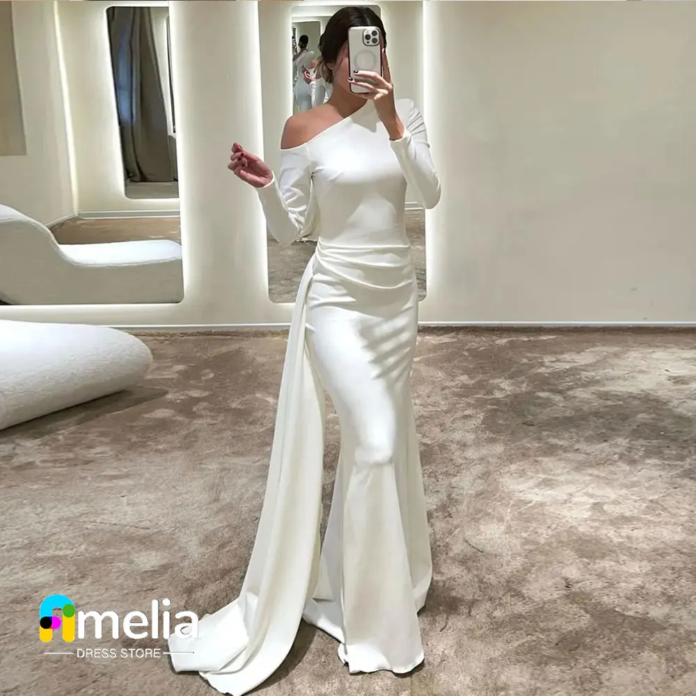 

Amelia Boat Neck Prom Dress Long Sleeves With Floor Length Evening Dress Women Wedding Party Formal Gowns Arabia