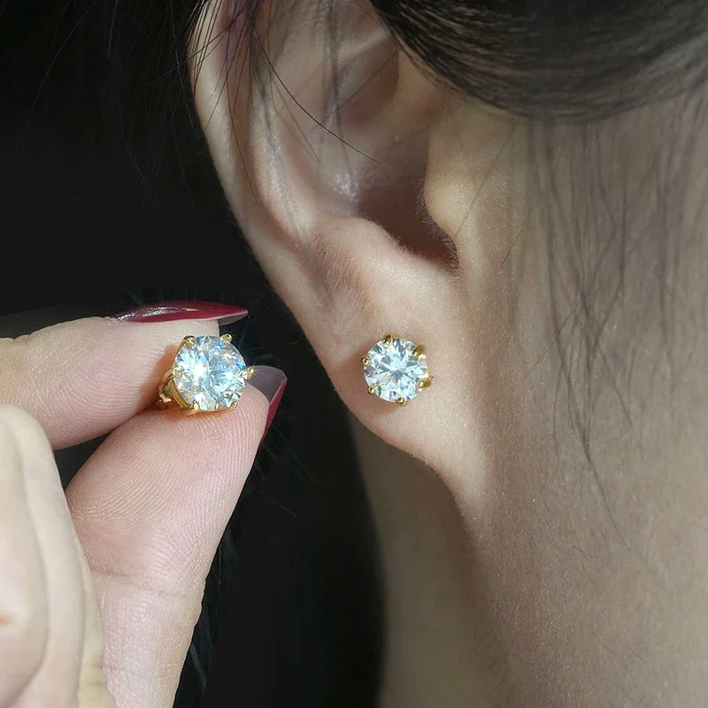 Moissanite Studs Earrings Pass Diamond tester Pen 2 GRA Certificates for Men Women 925 Silver 18K Plated Wedding Gemstone