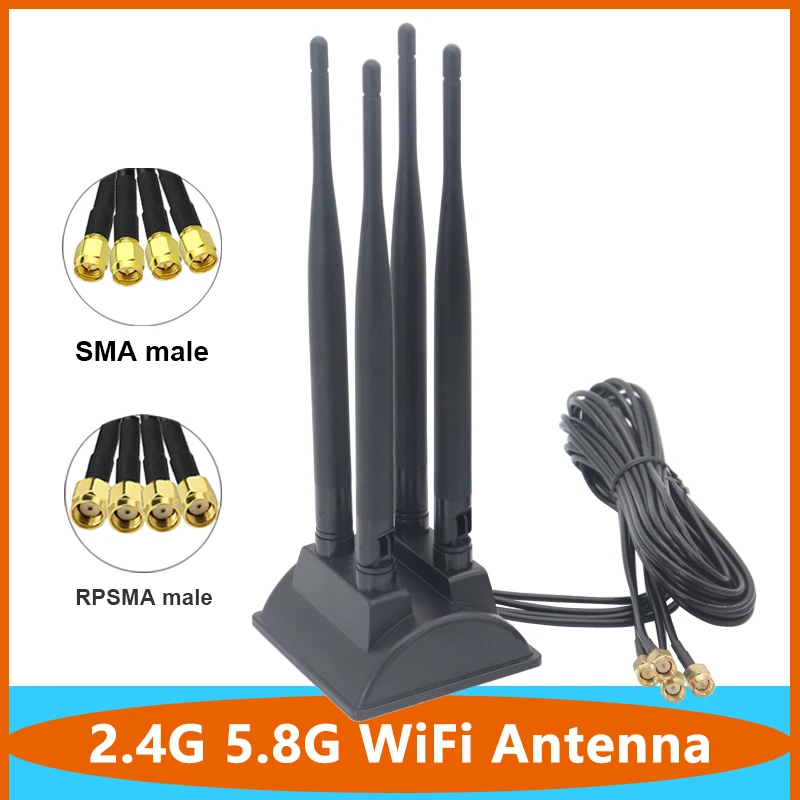 4*4 Cable 2.4G 5.8G Dual Band 15dbi Antenna Omni WiFi Aerial With SMA RPSMA for Network Card Router Modem With Magnetic Base 4g ac86u dual band lte modem router 802 11ac 800 1733mbps eu 13 eu p eu u k rtl 5 730327 90ig05r0 bm9100