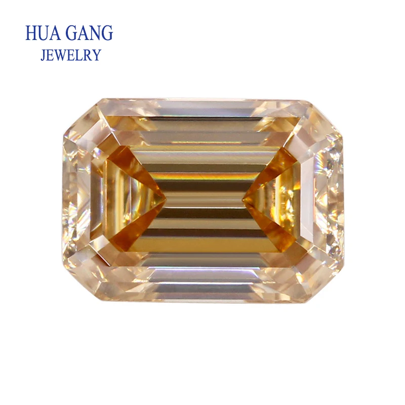 

champagne Color Loose Moissanite Diamond Gemstones 0.5-7.0 CT Excellent Emerald Cut Gem Stone Under Undefined Pass Tester