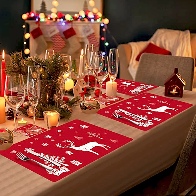Myir JUN Placemats Set van 4 Placemats Wasbaar Hittebestendige Antislip Geschikt voor Keuken Familie Restaurant Koffiebar Veeg Schoon Duurzaam Slipvaste Placemats (Grijs Wit, Set van 4
