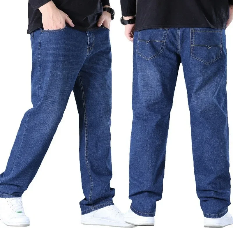 Plus Size Men's Casual Warm Jeans Winter Fleece-Lined Thickened Straight-Leg