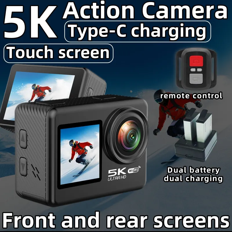 Экшн-камера LUOSI, 5K, 30 кадров в секунду, Ультра HD, водонепроницаемая камера с стабилизацией EIS, фотографии 50 МП, фронтальный ЖК-дисплей и сенсорный задний экран