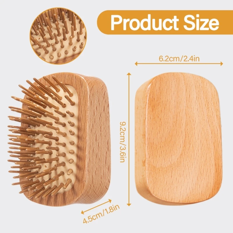 Scalp Massager Brush Round Comb Massage Small Wood Hairbrush for Hair Growth 6