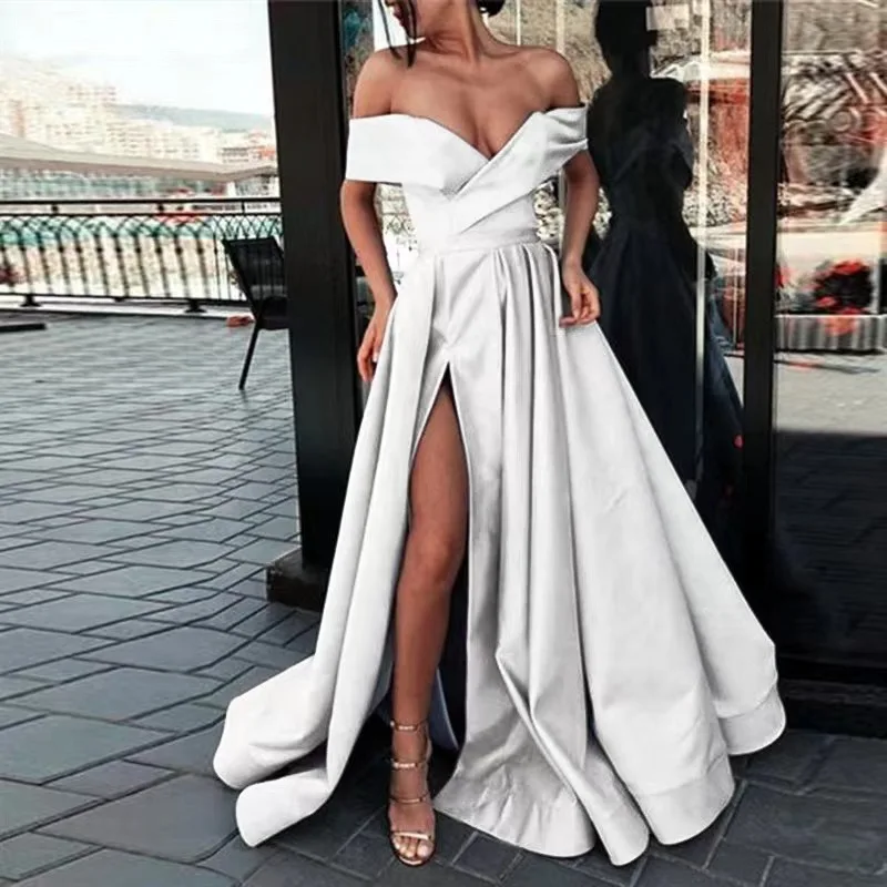 

Новинка лета 2024, сексуальное, модное, простое, элегантное, благородное атласное однотонное платье с глубоким V-образным вырезом, вечернее платье