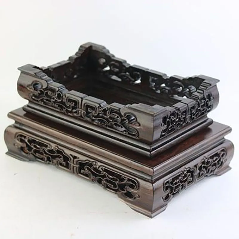 Wood Carved Bonsai Display Pedestal Vase, Artical Statue, Luxury Collection Base, Classical Design