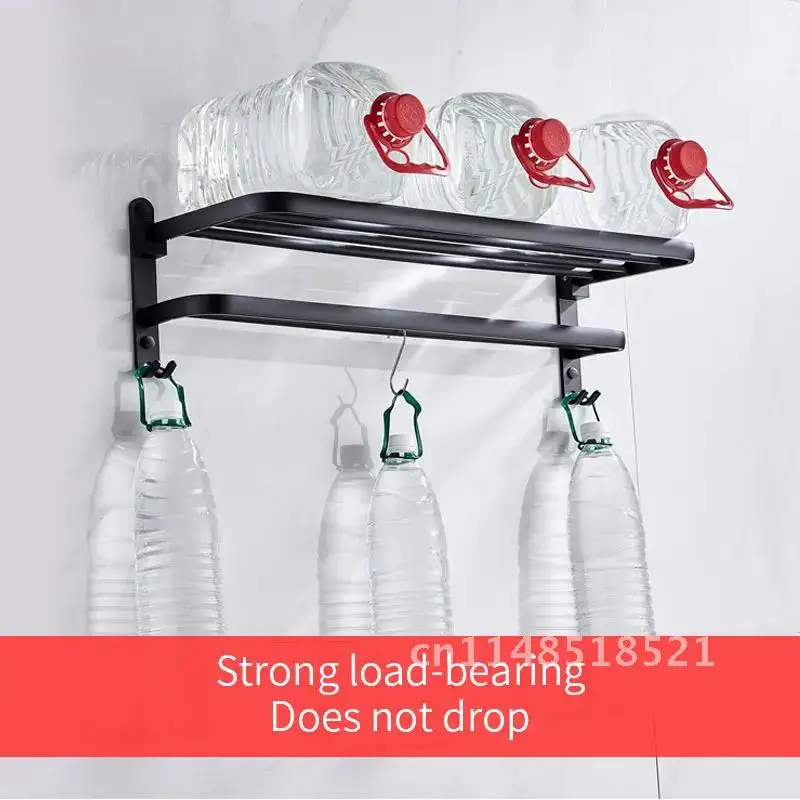 Frosted Black Aluminum Wall-Mounted Folding Bathroom Towel Rack With Hook Rack Shower Room Accessorie Storage Shelf