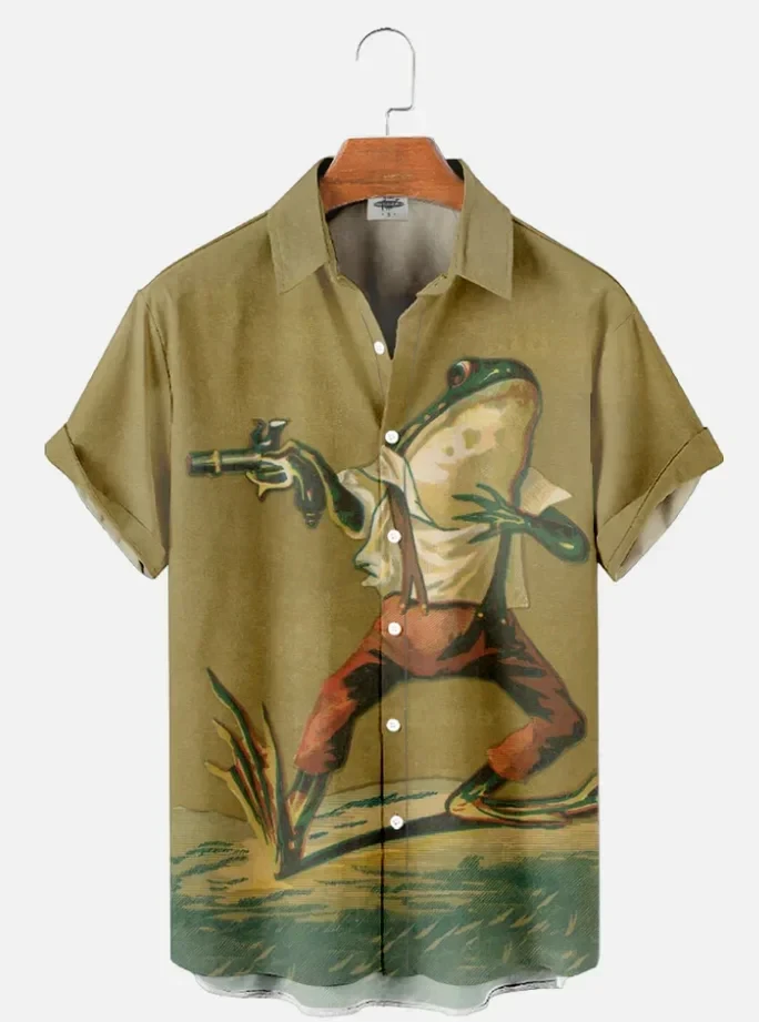 Funny Frog 3D Print Streetwear Man/Women Casual Fashion Short Sleeves Hawaii Shirts Lapel Button Shirt Oversized Unisex Clothes