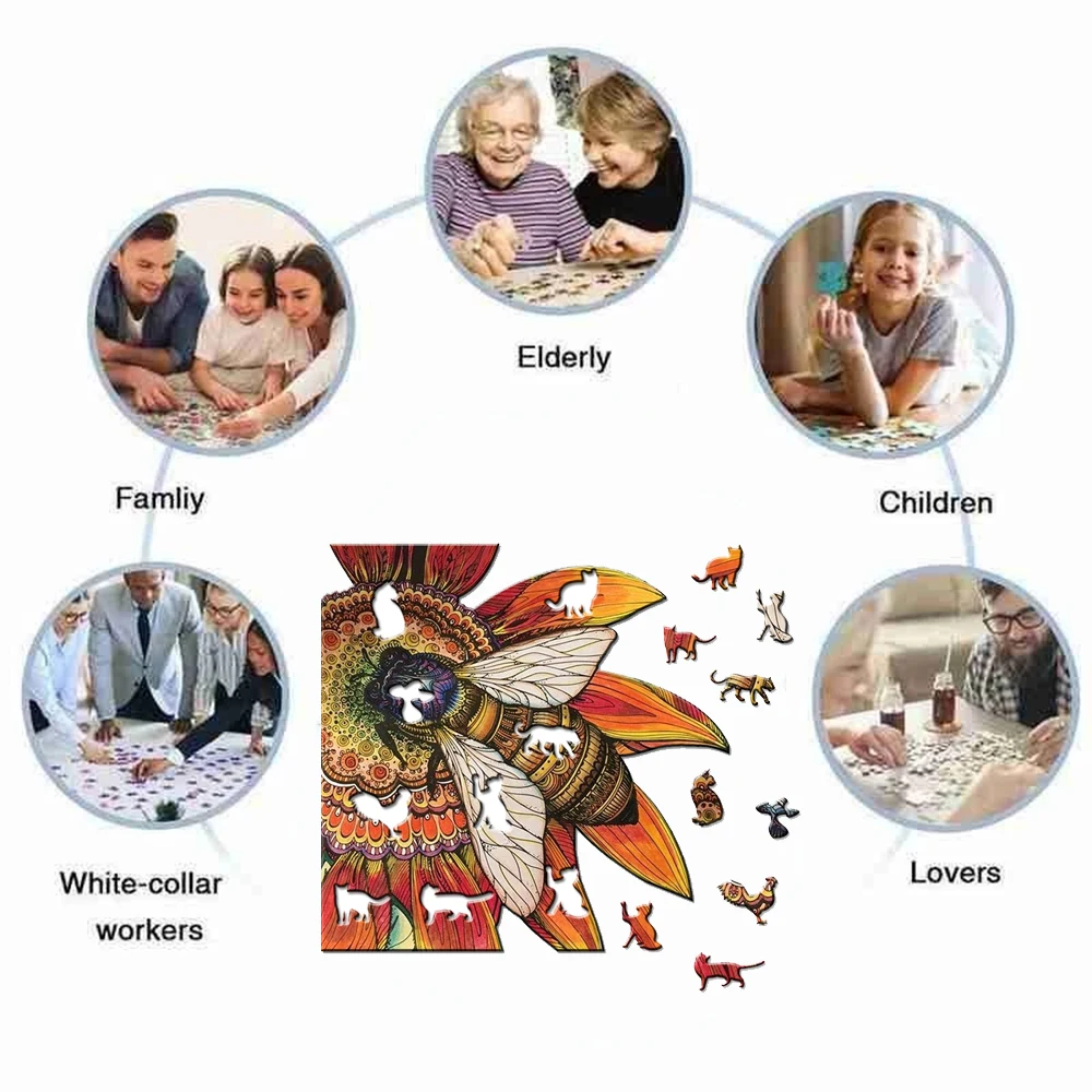 Wooden Animal Puzzle for Adults Kids Bee Puzzle Child Toys Gifts Games Wooden Puzzles Jigsaws wooden toys montessori educational jigsaw puzzles wooden jigsaw puzzles educational puzzles