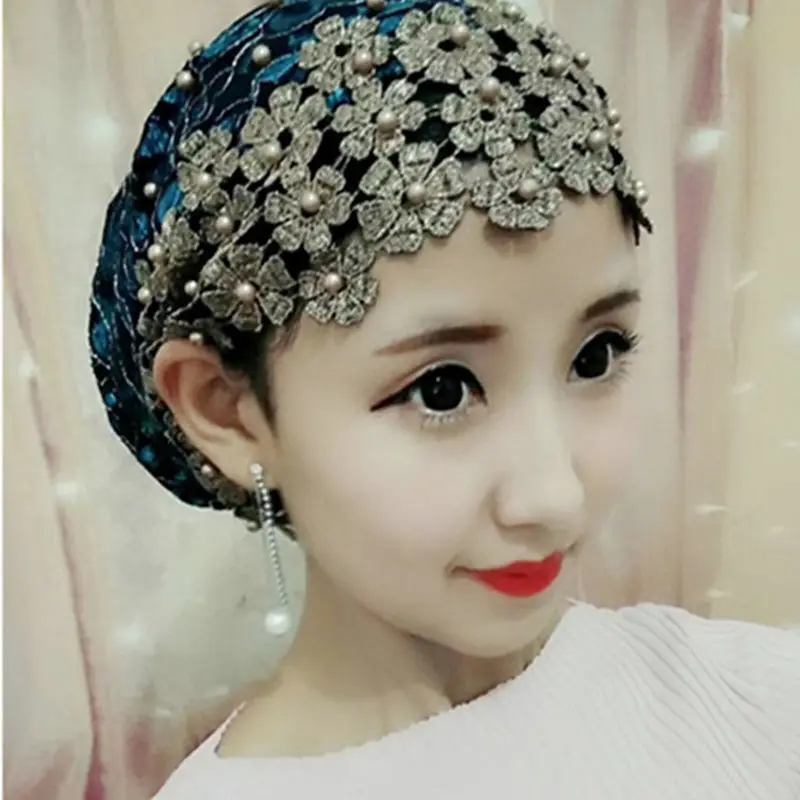 Fashion Headwear Turban Summer Lace Beaded Head Wraps Caps for Women Muslim Hijab Inner Hat Female Hair Care Headscarf Bonnets 6