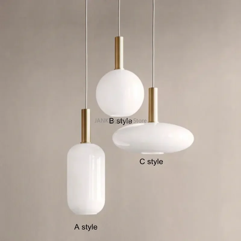 Lampe Suspendue en Verre Blanc au Design Moderne, Simple, pour Restaurant, Chambre à Coucher, Salon, Ampoule Ronde et Ovale, pour la Maison