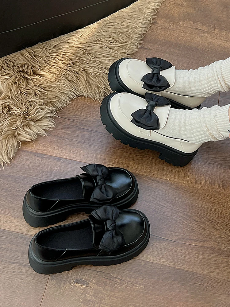 

Повседневная Женская обувь в британском стиле, слипоны, оксфорды, сабо, женская обувь на платформе, круглый носок, бант, элегантные слипоны, летняя кожа