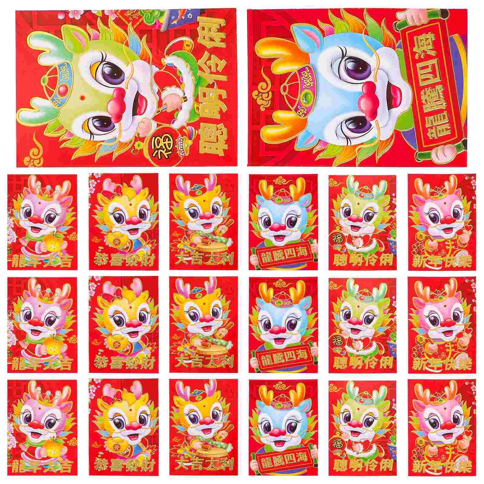 Chinese Red Envelopes 2024 Year The Dragon Hongbao Cartoon Lucky Money Envelopes Red Packets Spring Festival Wedding Birthday