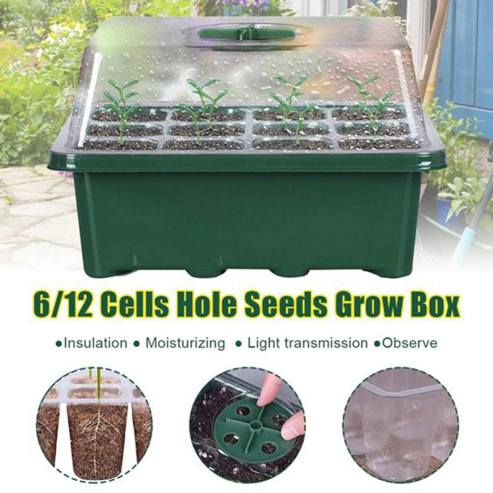 12 Hole Seed Starter Tray Box Nursery Pot Seedling Germination Planter Adjustable Ventilation Humidity Plant Seed Grows Box