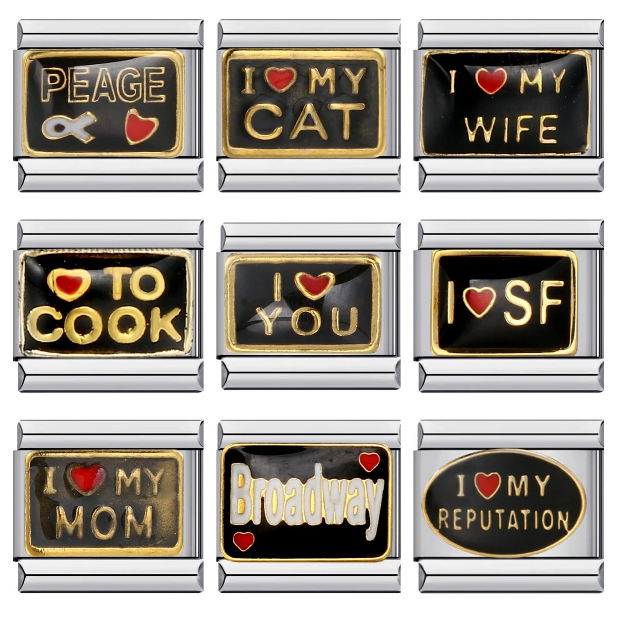 Mode Schwarz Rot Liebe Herz Gold Farbe Buchstaben Italienische Charms Fit 9mm Armband Edelstahl, Die DIY Handgemachten Schmuck geschenk – Detail 1