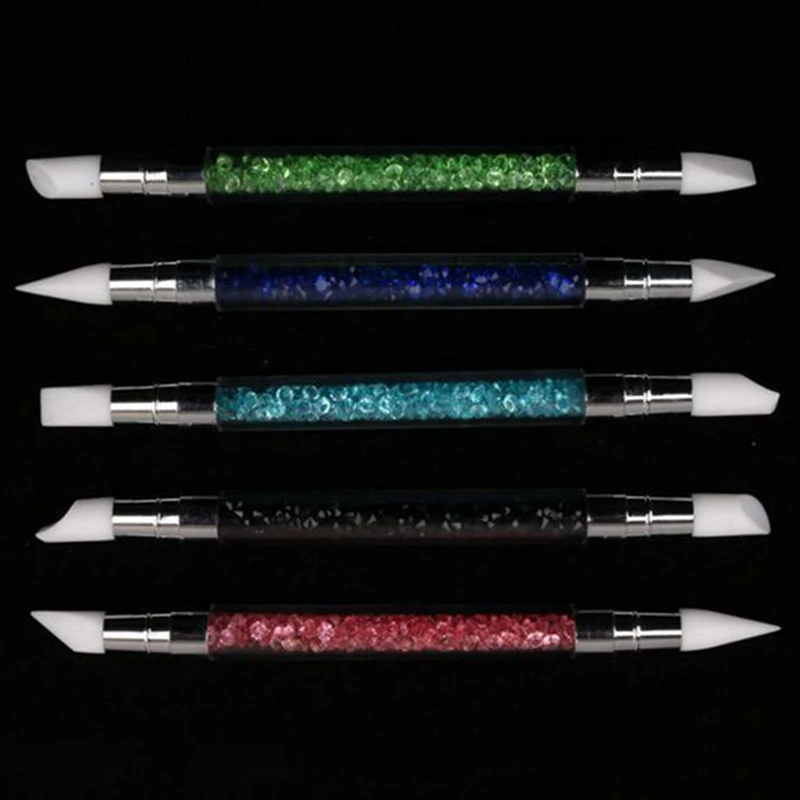 5Pcs Dual-ended 2 Ways Silicone Nail Art Sculpture Pen 3D Carving DIY Glitter Powder Liquid Manicure Dotting Pen Brush